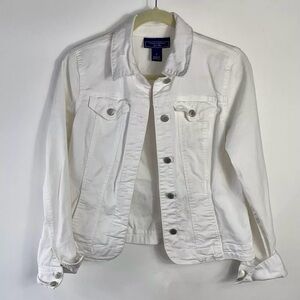 Charter Club Jean Shop Women’s White Denim Full Button Jacket w/ Pockets Sz S